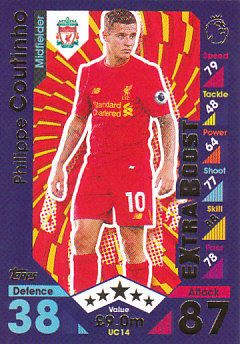 Philippe Coutinho Liverpool 2016/17 Topps Match Attax Extra Update Card #UC14